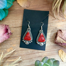 Load image into Gallery viewer, 62 - Sterling Silver Red Spiny Oyster Dangle Earrings by Shay Pfeiffer