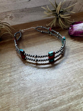 Load image into Gallery viewer, Pink/turquoise Double Strand Necklace – 13” Beaded – Sterling Silver Pearls &amp; Rectangle Variscite