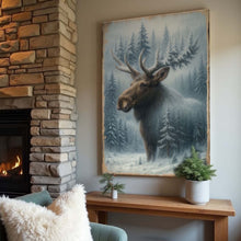 Load image into Gallery viewer, Snowy Forest Moose Double Exposure Wall Art