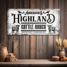 Load image into Gallery viewer, Personalized Highland Cattle Ranch Sign II