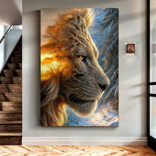 Load image into Gallery viewer, Lion Winter Summer Surrealism Wall Art