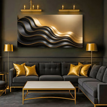 Load image into Gallery viewer, Black and Gold Minimalist Abstract Wall Art IV