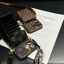 Load image into Gallery viewer, Stylish LV Print Multifunctional iPhone Crossbody Case - with Chain Strap, Stand &amp; Card Slots