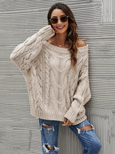 Load image into Gallery viewer, Cable Knit Openwork Off-Shoulder Sweater