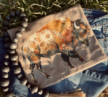Load image into Gallery viewer, Floral Painted Buffalo (DTF Tee)