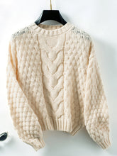 Load image into Gallery viewer, Cable-Knit Round Neck Long Sleeve Sweater