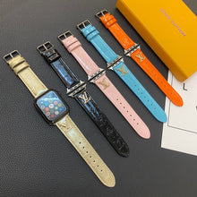 Load image into Gallery viewer, GLOSSY LEATHER APPLE WATCH STRAP LUXURY METAL LOGO
