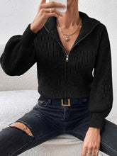 Load image into Gallery viewer, Honey Half Zip Dropped Shoulder Sweater