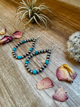 Load image into Gallery viewer, Real turquoise dangle earrings &amp; 6 mm Sterling silver pearls