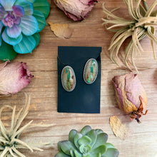 Load image into Gallery viewer, 9 - Sterling Silver Ribbon Royston Turquoise Stud Earrings by Jason Ogg