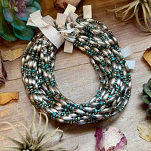 Load image into Gallery viewer, Blue-Green Turquoise Heishi &amp; Sterling Silver Torpedo Choker