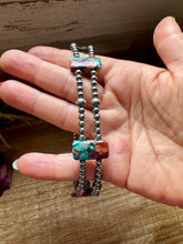 Load image into Gallery viewer, Pink/turquoise Double Strand Necklace – 13” Beaded – Sterling Silver Pearls &amp; Rectangle Variscite