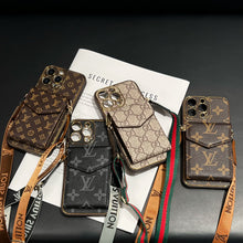 Load image into Gallery viewer, Stylish LV Print Multifunctional iPhone Crossbody Case - with Chain Strap, Stand &amp; Card Slots