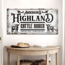 Load image into Gallery viewer, Personalized Highland Cattle Ranch Sign II