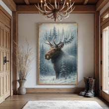 Load image into Gallery viewer, Snowy Forest Moose Double Exposure Wall Art