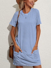 Load image into Gallery viewer, Pocketed Striped Round Neck Short Sleeve Dress