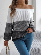 Load image into Gallery viewer, Color Block Off-Shoulder Long Sleeve Sweater