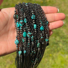 Load image into Gallery viewer, Dark Turquoise Center &amp; Sterling Saucer Pearl Necklace 16”