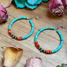 Load image into Gallery viewer, Vibrant Hoops – Turquoise, Spiny Oyster &amp; Sterling Silver