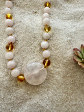 Load image into Gallery viewer, Rose Quartz + Honey Baltic Sea Amber || Rose Quartz Stone Necklace