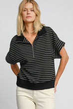 Load image into Gallery viewer, Umgee Striped Half Zip Short Sleeve Sweatshirt