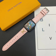Load image into Gallery viewer, GLOSSY LEATHER APPLE WATCH STRAP LUXURY METAL LOGO