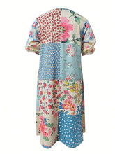 Load image into Gallery viewer, Patchwork Printed Round Neck Midi Dress