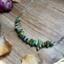 Load image into Gallery viewer, 16.5” Green Turquoise Nugget Necklace – Sterling Silver &amp; Paperclip Chain