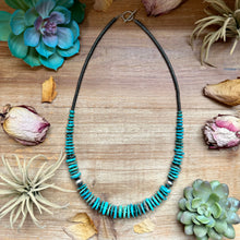 Load image into Gallery viewer, Dark Blue Turquoise Graduated Necklace with Hematite &amp; Sterling Silver Accents – 23”