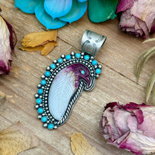 Load image into Gallery viewer, 81 - Sterling Silver Kingman Turquoise &amp; Purple Spiny Oyster Eagle Pendant by Shay Pfeiffer