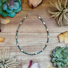 Load image into Gallery viewer, Blue-Green Turquoise Heishi &amp; Sterling Silver Torpedo Choker