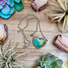 Load image into Gallery viewer, 101 - Sterling Silver Kingman Turquoise Heart Bar Necklace by Jason Ogg