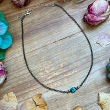 Load image into Gallery viewer, Dark Turquoise Center &amp; Sterling Saucer Pearl Necklace 16”