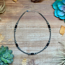 Load image into Gallery viewer, Sterling Silver Pearl &amp; Black Onyx Necklace – 15" Plus Extender