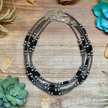 Load image into Gallery viewer, Sterling Silver Pearl &amp; Black Onyx Necklace – 15" Plus Extender