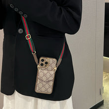 Load image into Gallery viewer, Stylish LV Print Multifunctional iPhone Crossbody Case - with Chain Strap, Stand &amp; Card Slots