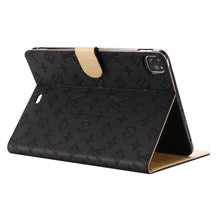 Load image into Gallery viewer, 3D Embossed Canvas Monogram Holster Apple iPad Flip Cover With Stand Function