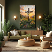 Load image into Gallery viewer, Cross and Flowers Faith Wall Art