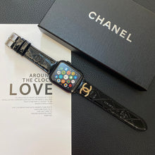 Load image into Gallery viewer, Glossy Leather Apple Watch Strap Luxury Metal Logo