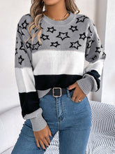 Load image into Gallery viewer, Star Contrast Round Neck Sweater