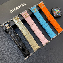 Load image into Gallery viewer, Glossy Leather Apple Watch Strap Luxury Metal Logo