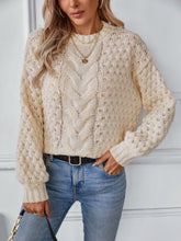 Load image into Gallery viewer, Cable-Knit Round Neck Long Sleeve Sweater