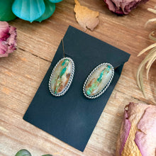 Load image into Gallery viewer, 9 - Sterling Silver Ribbon Royston Turquoise Stud Earrings by Jason Ogg