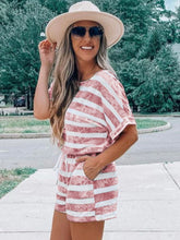 Load image into Gallery viewer, Striped Round Neck Top and Shorts Set