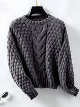 Load image into Gallery viewer, Cable-Knit Round Neck Long Sleeve Sweater