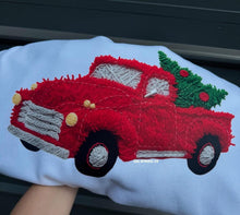 Load image into Gallery viewer, Red Christmas truck faux yarn tee or sweatshirt