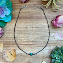 Load image into Gallery viewer, Dark Turquoise Center &amp; Sterling Saucer Pearl Necklace 16”