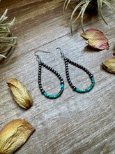 Load image into Gallery viewer, Teardrop Earrings – Sterling Silver Pearl &amp; Blue Turquoise Heishi