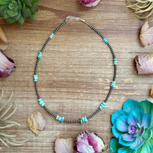 Load image into Gallery viewer, 16.5” Sky Blue Lone Mountain Turquoise Nugget Necklace – 3mm Sterling Silver Pearls