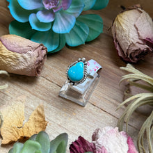 Load image into Gallery viewer, 139 - Sterling Silver Royston Turquoise Medicine Man Eye Stamped Stacking Ring by Jason Ogg